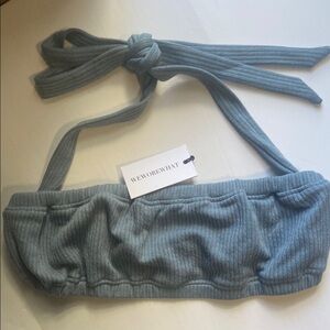 WeWoreWhat Blue Ribbed Bustier Tie Front Crop Top